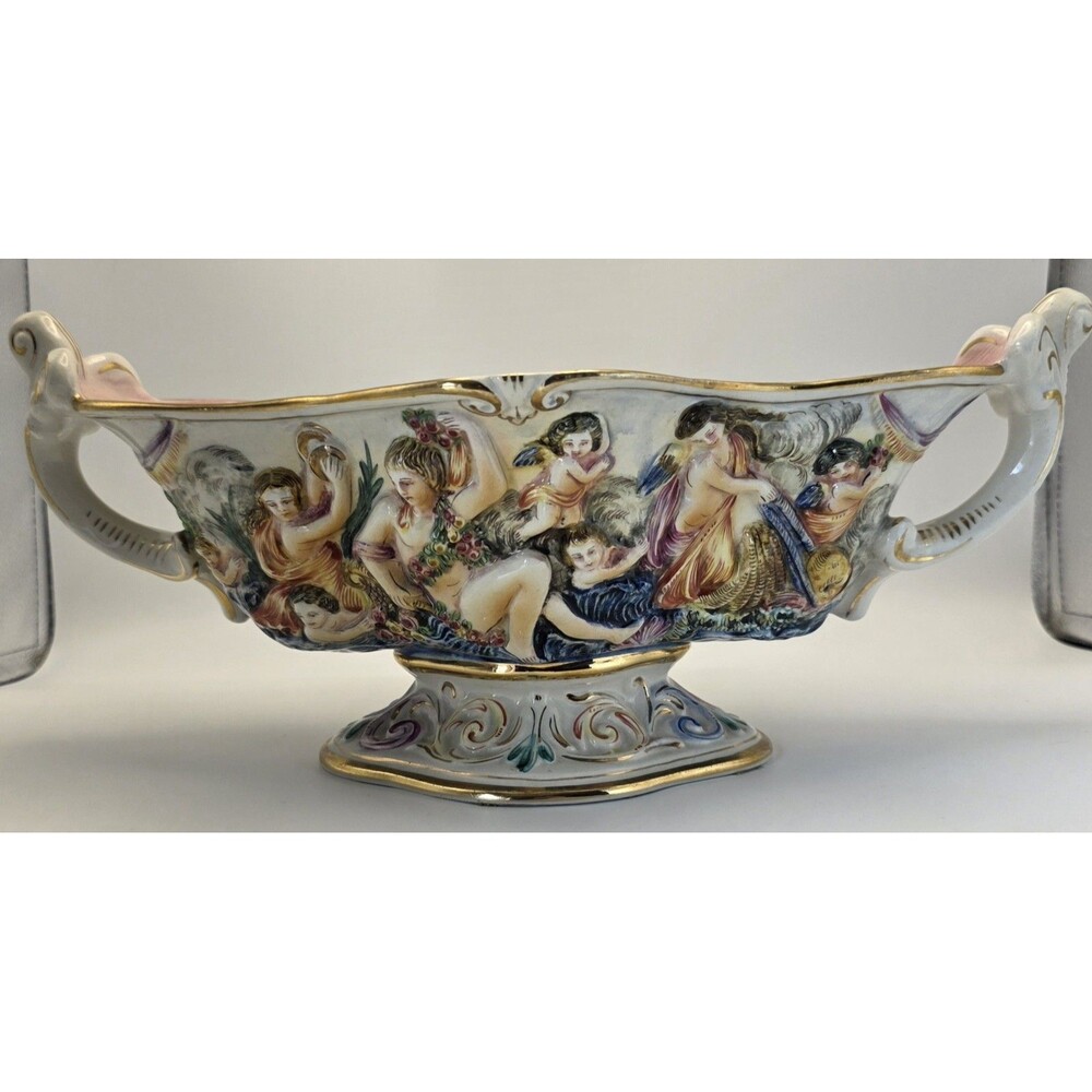 Capodimonte Center Piece Bowl Cherubs Angels 15"